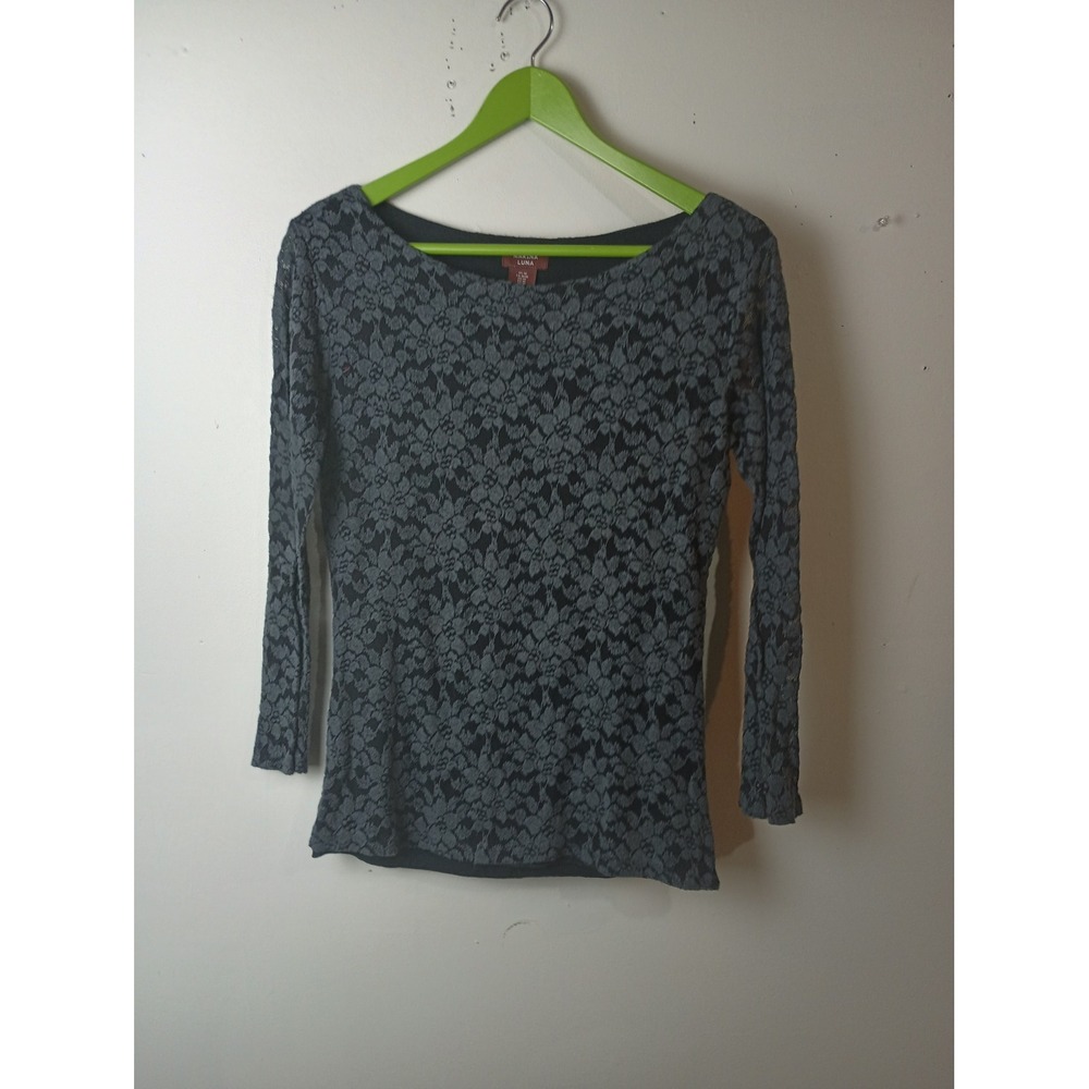 Marina Luna Grey Floral Lace Top Boat Neck Witchy Goth Made in Italy M